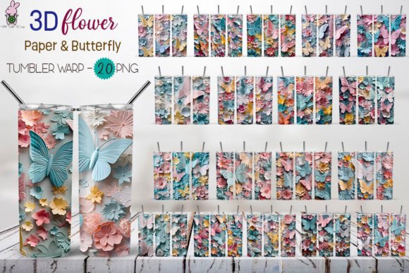 3D Paper Flower Background Bundle for Tumbler Wraps: A Fresh Editorial Design Asset for Content Publishers
