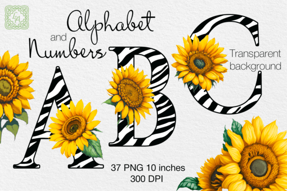Alphabet with Sunflowers and Numbers for Crafts Content Design