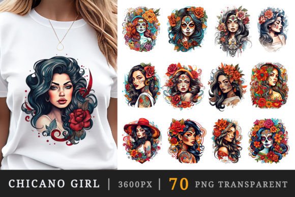 Chicano Girl Sublimation Designs Clipart for T-Shirt & Digital Product Sellers