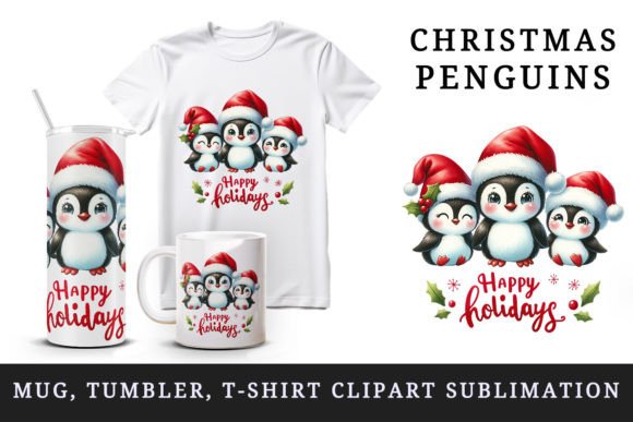 Christmas Penguins Tumbler Mug Clipart for Crafty Content Creators