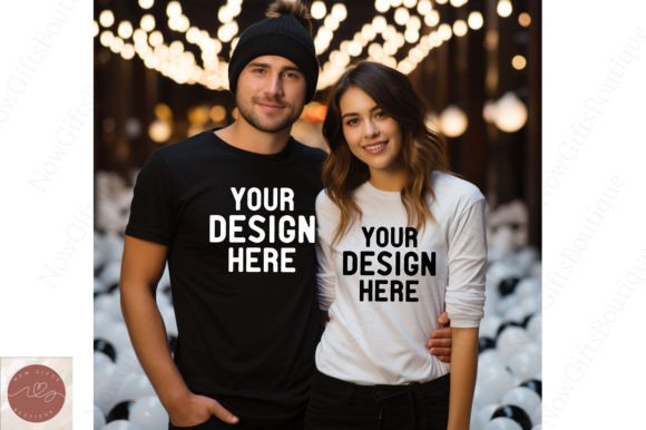 Creative Branding with New Year Matching Couples T-shirt Mockup for Local Businesses