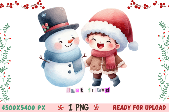 Cute Snowman with a Kid in Christmas Print Templates for Festive Branding