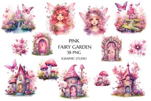 Fairy Garden Clipart, Fairy House – A Whimsical Graphic Template for Branding & Creative Projects