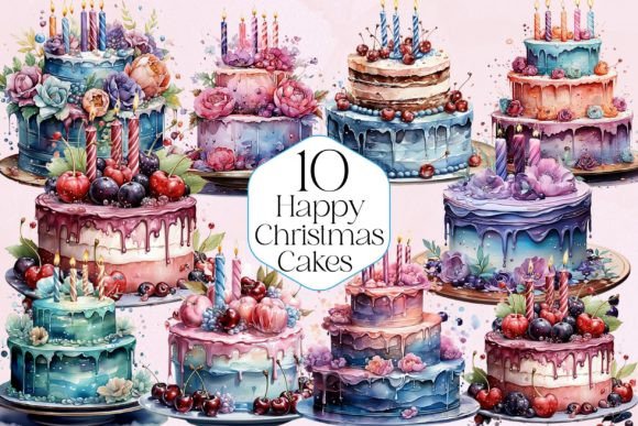 Happy Christmas Cakes Clipart for Crafts & Digital Product Sellers