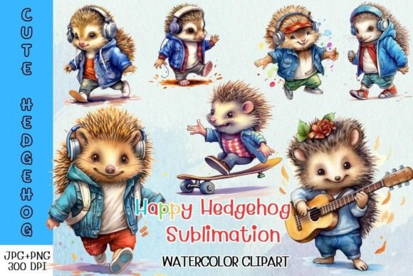 Happy Cute Hedgehog Sublimation Clipart for Crafts & Handmade Business Projects