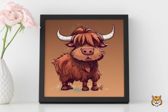 Highland Cow in Cartoon Style: A Playful Background Asset for Branding and Design Projects