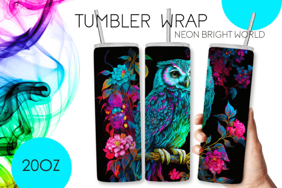 Neon Owl Wrap Sublimation Tumbler 20OZ – A Bright, Playful Pattern for Crafters & Etsy Sellers
