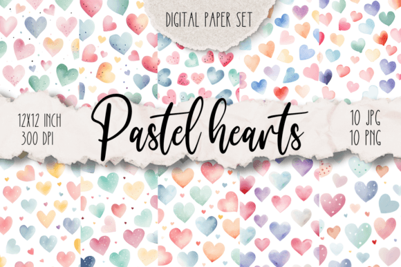 Pastel Hearts Digital Paper Set for Creative Selling in Patterns