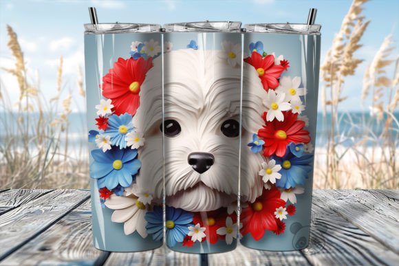 Patriotic Maltese Puppy 3D Tumbler Wrap for Crafty Content Creators