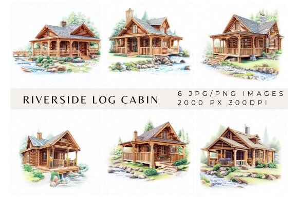 Riverside Log Cabin Background Images for Rustic Branding and Authentic Packaging Design