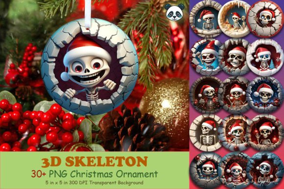 Skeleton 3D Christmas Ornament Bundle for Crafts & Handmade Business