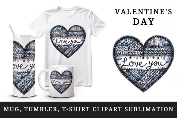 Valentine's Day Heart Mug Wrap Clipart for Crafts & Digital Selling