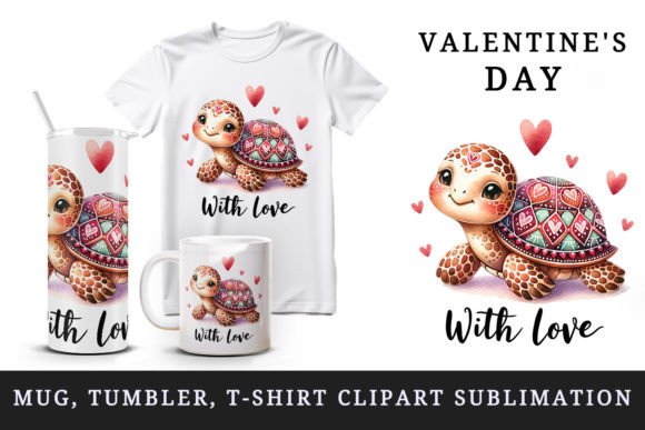 Valentine’s Day Turtle Mug Wrap Clipart for Crafts & Creative Branding