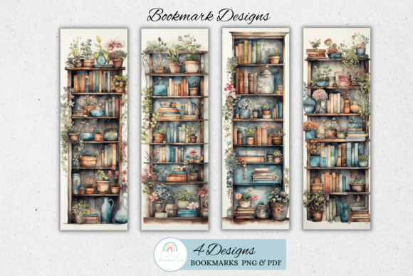 Vintage Book Shelf Bookmark Sublimation for Crafts & Cricut Projects
