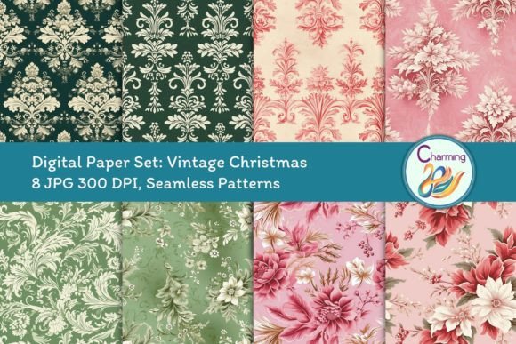 Vintage Christmas Digital Papers: Festive Backgrounds for Local Branding